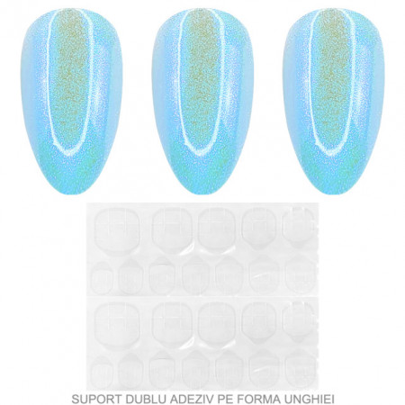 Set 24 Unghii False Reutilizabile cu Manichiura Instant, Culoare Ceruleum Sidefat