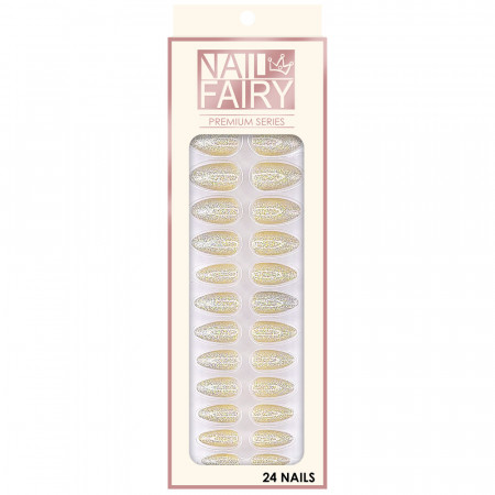 Set 24 Unghii Reutilizabile cu Manichiura Instant, Forma Migdala, Champagne