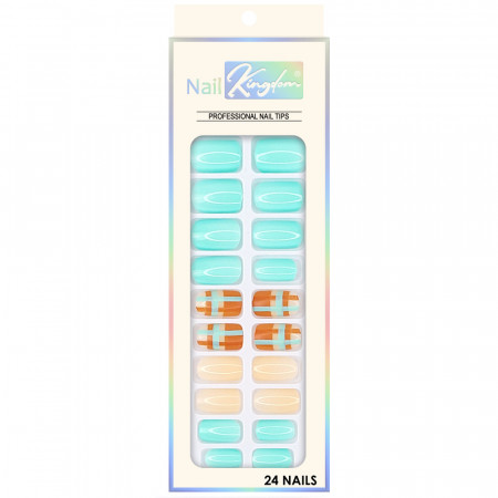 Set 24 Unghii Reutilizabile cu Manichiura Instant, Turquoise & Salmon