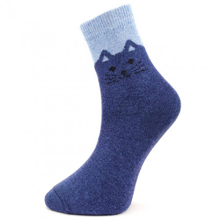 Sosete Calduroase din Lana Model 'Sweet Kitty' Culoare Albastru