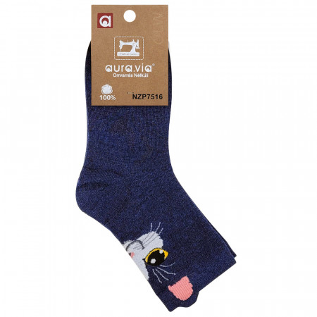 Sosete Dama Fara Cusatura Model &#039;Life is Better with Cat&#039; Culoare Albastru