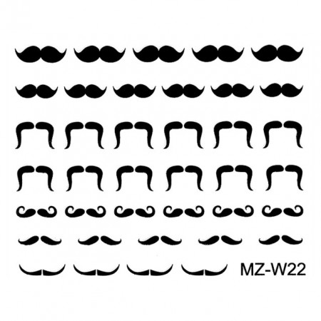 Abtibilde Unghii Mustati Negre, MZ-W22 (Abtibilduri Unghii - Tatuaje Unghii - Nail Stickere)