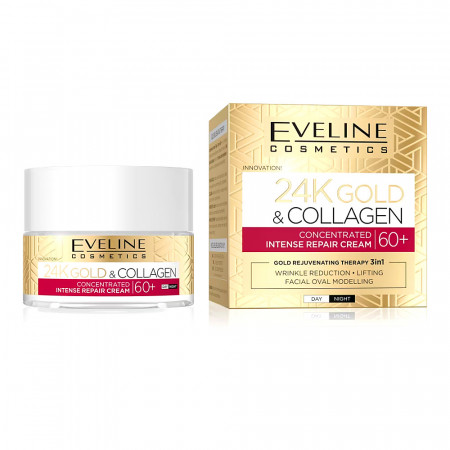Crema Față Concentrată Lifting Eveline 24K Gold & Collagen Zi și Noapte 60+ Ani