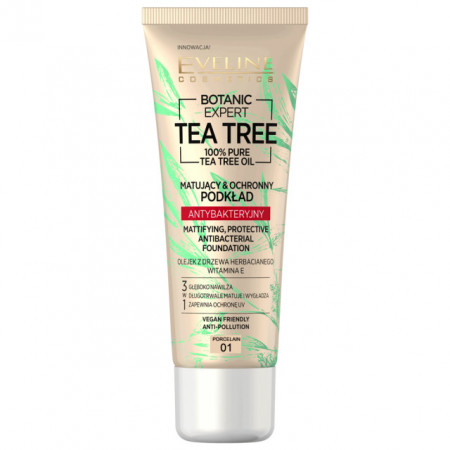 Fond de Ten cu Protectie Antibacteriana Vegan 100% Pure Tea Tree Oil Eveline Cosmetics 01 Porcelain