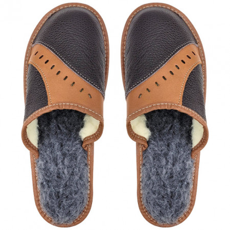 Papuci de Casa din Piele Imblaniti cu Lana Marca Nowo Model 'Highlander Winter'