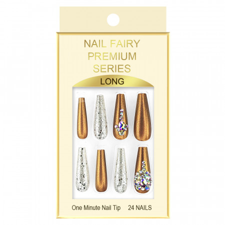Set 12 Tipsuri Reutilizabile cu Manichiura Instant 'Nail Fairy Premium Series' Model 'Royal Wood'