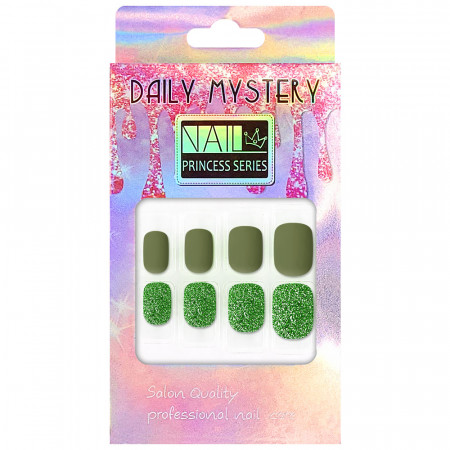 Set 24 Unghii False 'Princess Series' cu Manichiura Instant Model 'Khaki Green'
