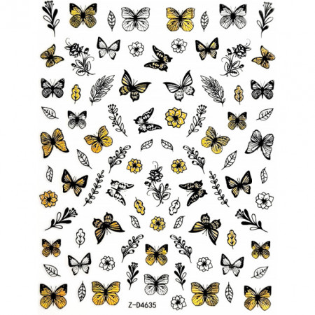 Abtibilde Unghii Culoare Multicolor Model &#039;Golden Butterflies0&#039; No. Z-D4635