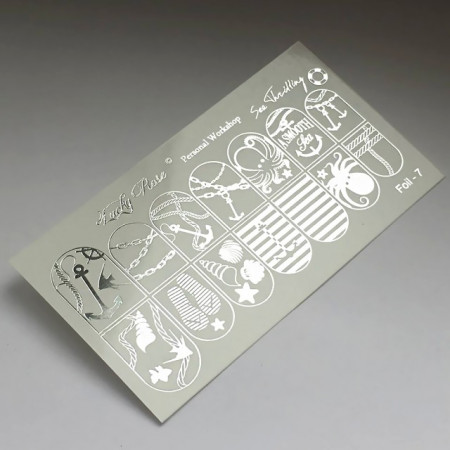Abtibilduri Unghii pe Bază de Apă, Model "MARINE", Cod Foil-7 Silver, Accesorii Manichiura Nail Art