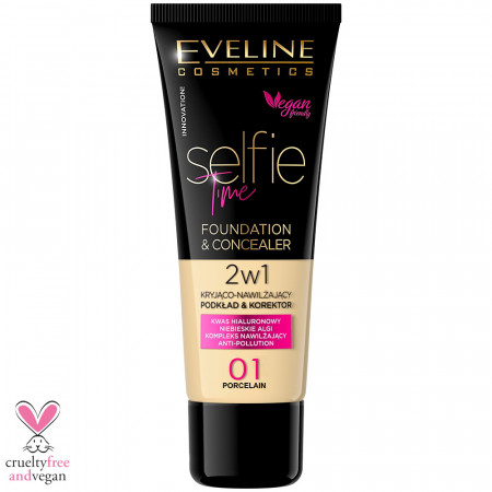 Fond de Ten si Corector Vegan Selfie Time No 01 Porcelain, Eveline Cosmetics