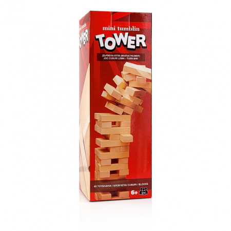 Joc Mini Jenga Turnul Instabil cu 45 de Cuburi Lemn