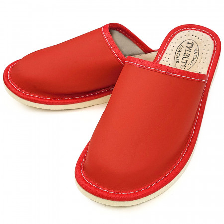 Papuci de Casa din Piele Culoare Crem Marca Tylbut Model &#039;Simple Red&#039;
