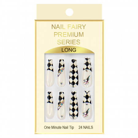 Set 12 Unghii Reutilizabile cu Manichiura Instant 'Nail Fairy Premium Series' Model 'Domino'