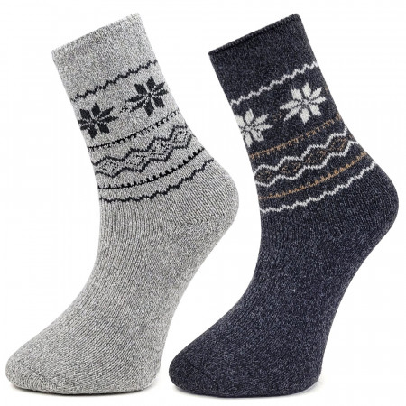 Set 2 Perechi Sosete din Lana de Alpaca Model 'Winter Tradition' Gray Variation