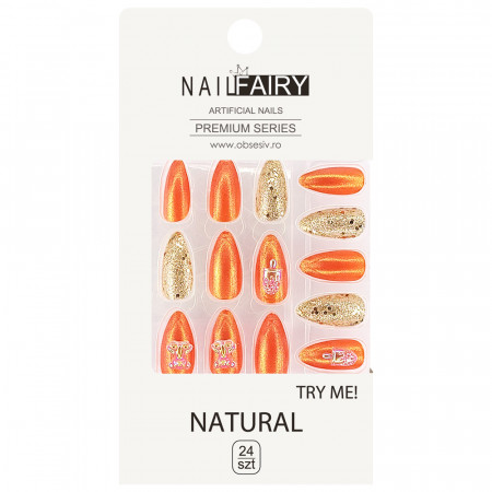 Set 24 Unghii False Reutilizabile cu Manichiura Instant Model 'Orange Happiness'