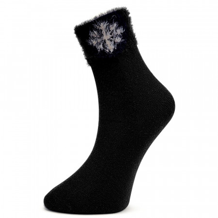 Sosete Calduroase din Lana de Oaie Model 'Happy Snowflakes' Black
