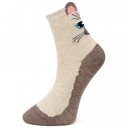 Sosete Dama Fara Cusatura Model 'Life is Better with Cat' Culoare Crem