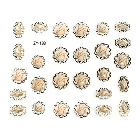 Abtibilde Unghii Autocolante, Cod ZY-188, Culoare Crem/Argintiu, Motive Ornamentale, Stickere Tatuaje si Accesorii Nails Art Unghii