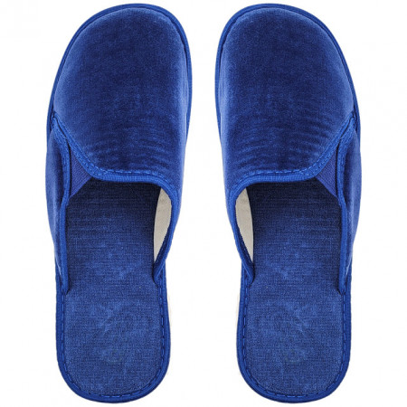 Papuci de Casa din Velur si Bumbac Flausat Marca Nowo Model 'Blue Mood'