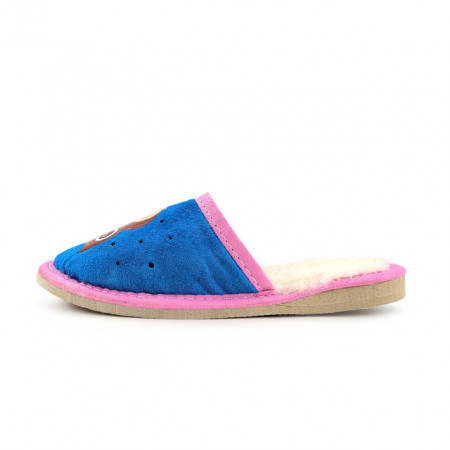 Papuci de Casa Imblaniti cu Lana pentru Copii Marca Tylbut Model &#039;Blue Pink Owl&#039;