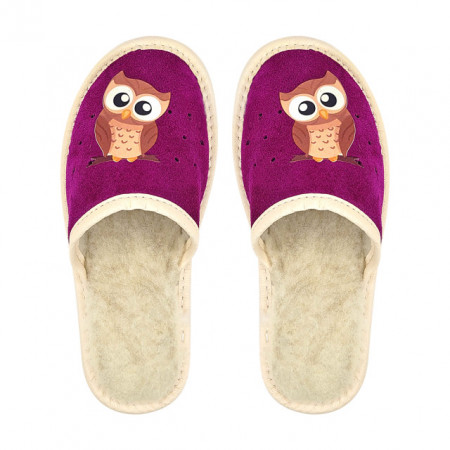 Papuci de Casa Imblaniti cu Lana pentru Copii Marca Tylbut Model &#039;Cute Owl&#039;