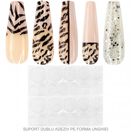 Set 24 Unghii False Reutilizabile cu Manichiura Instant Model &#039;Animal Print Zebra&#039;