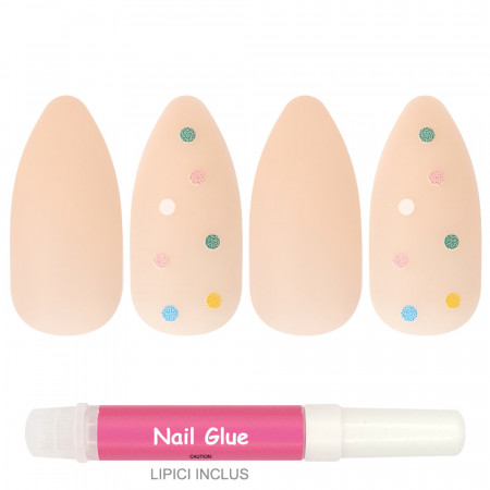 Set 24 Unghii False Reutilizabile cu Manichiura Instant Model &#039;Bloom Dots&#039;