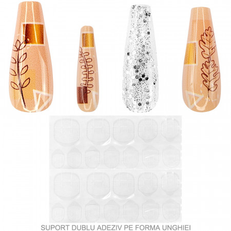Set 24 Unghii False Reutilizabile cu Manichiura Instant Model &#039;Glame Nature&#039;