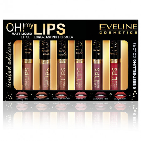 Set 6 Culori Luciu Mat Buze Eveline Cosmetics Gama OH My Lips