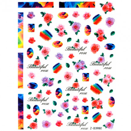 Abtibilde Unghii Culoare Multicolor Model &#039;Beautiful Rose&#039; No. Z-D3980