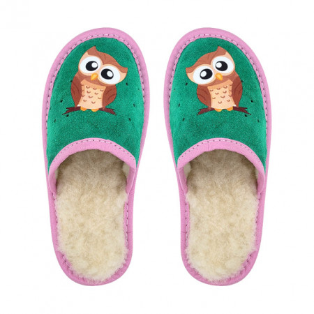 Papuci de Casa Imblaniti cu Lana pentru Copii Marca Tylbut Model 'Spring Owl'