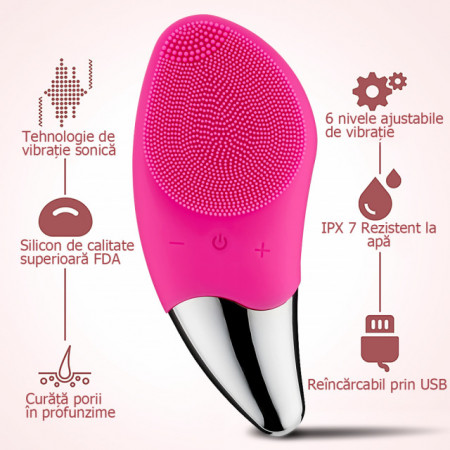Perie Sonica Faciala din Silicon Moale cu Functie de Masaj Reincarcabila prin USB