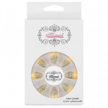 Set 12 Unghii Reutilizabile cu Manichiura Instant 'Salon Quality', Culoare Crem