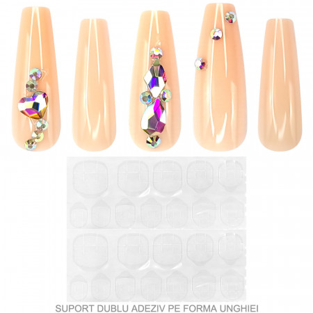 Set 24 Unghii False Reutilizabile cu Manichiura Instant, Culoare Pink Love Reflection