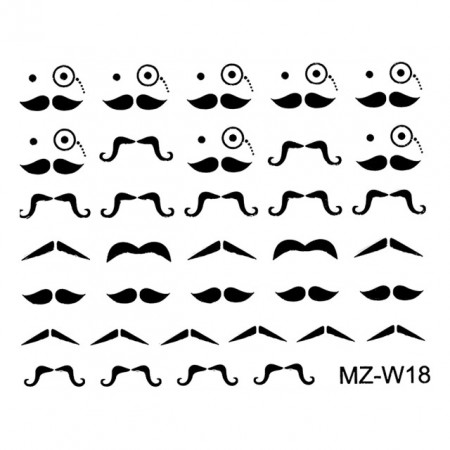 Abtibilde Unghii Mustati Negre, MZ-W18 (Abtibilduri Unghii - Tatuaje Unghii - Nail Stickere)