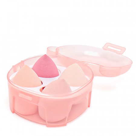 Bureti Machiaj Beautyblender Set 4 Buc. cu Suport si Cutie in Formă de Ursuleț, Pink
