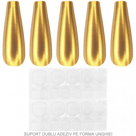 Set 24 Unghii False Reutilizabile cu Manichiura Instant Model &#039;Gold Pearls&#039;