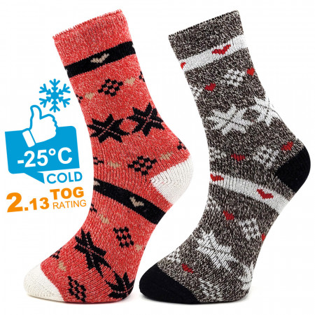 Sosete Thermo din Bumbac Set 2 Perechi Rezistente la -25°C, 'Cold Winter' Gri/Albastru din Bumbac Rezistente la -25°C, 'Cold Winter' Roz/Maro