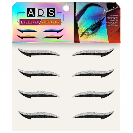 Autocolante Reutilizabile Machiaj Ochi Eyeliner Forma Cat Eye Silver, 4 Perechi