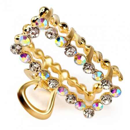 Clema de Par Metalica cu Pietricele Model &#039;Crystal Rainbow&#039; Culoare Gold