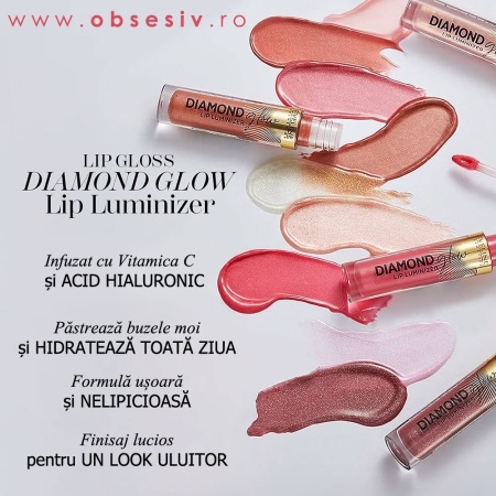 Luciu Buze Top Coat cu Acid Hialuronic - Eveline Diamond Glow Lip Luminiser, No. 01. Detalii si beneficii.