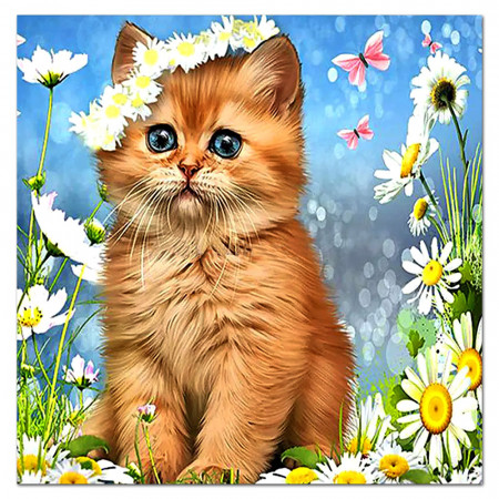 Pictura cu Diamante 5D Kit Complet Model 'Sweet Kitty' 20x20cm