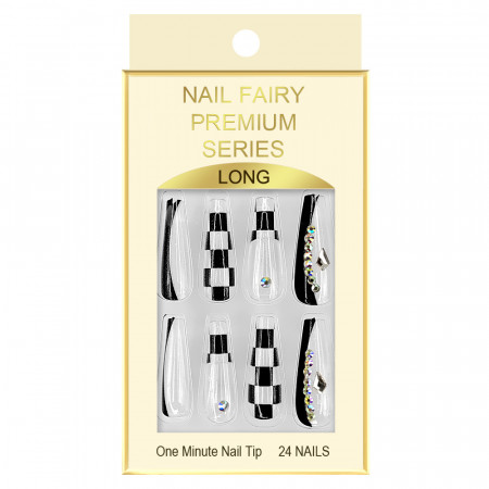 Set 12 Unghii Reutilizabile cu Manichiura Instant 'Nail Fairy Premium Series' Model 'Transparent Domino'