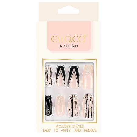 Set 12 Unghii Reutilizabile cu Manichiura Instant 'Sweet & Caky', Culoare Roz
