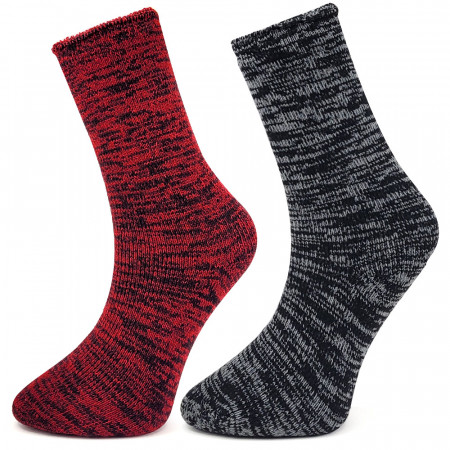 Set 2 Perechi Sosete din Lana de Alpaca Model 'Linear Style' Burgundy/Gray
