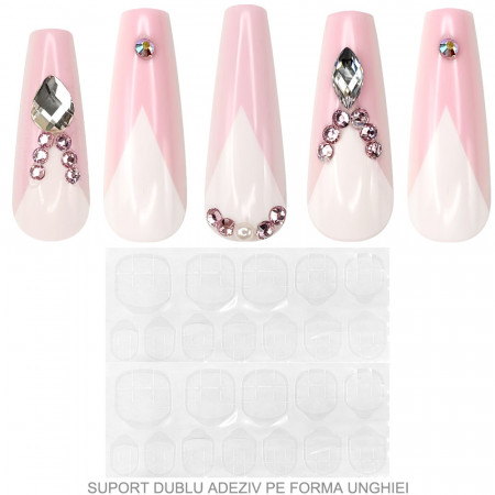 Set 24 Unghii False Reutilizabile cu Manichiura Instant, Culoare Pink Touch