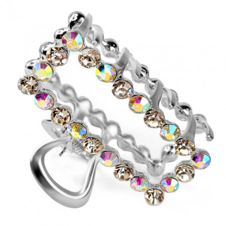 Clema de Par Metalica cu Pietricele Model &#039;Crystal Rainbow&#039; Culoare Silver