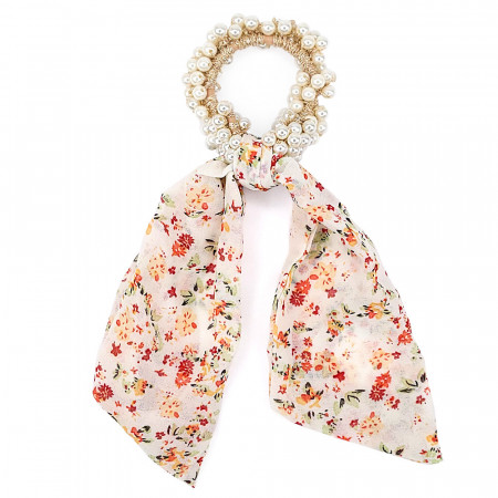 Elastic de Par cu Margele si Bentita Model 'Feel Free' White Cotton