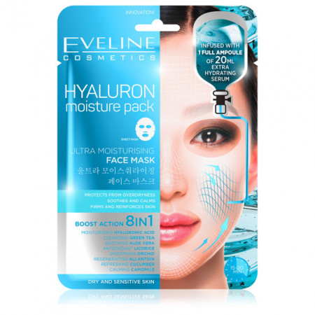 Masca de Fata Hidratare Intensa Ten cu Hialuron 8in1 Eveline Cosmetics Moisture Pack