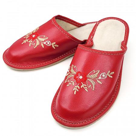 Papuci de Casa din Piele Culoare Crem Marca Tylbut Model &#039;Feelings in Red&#039;